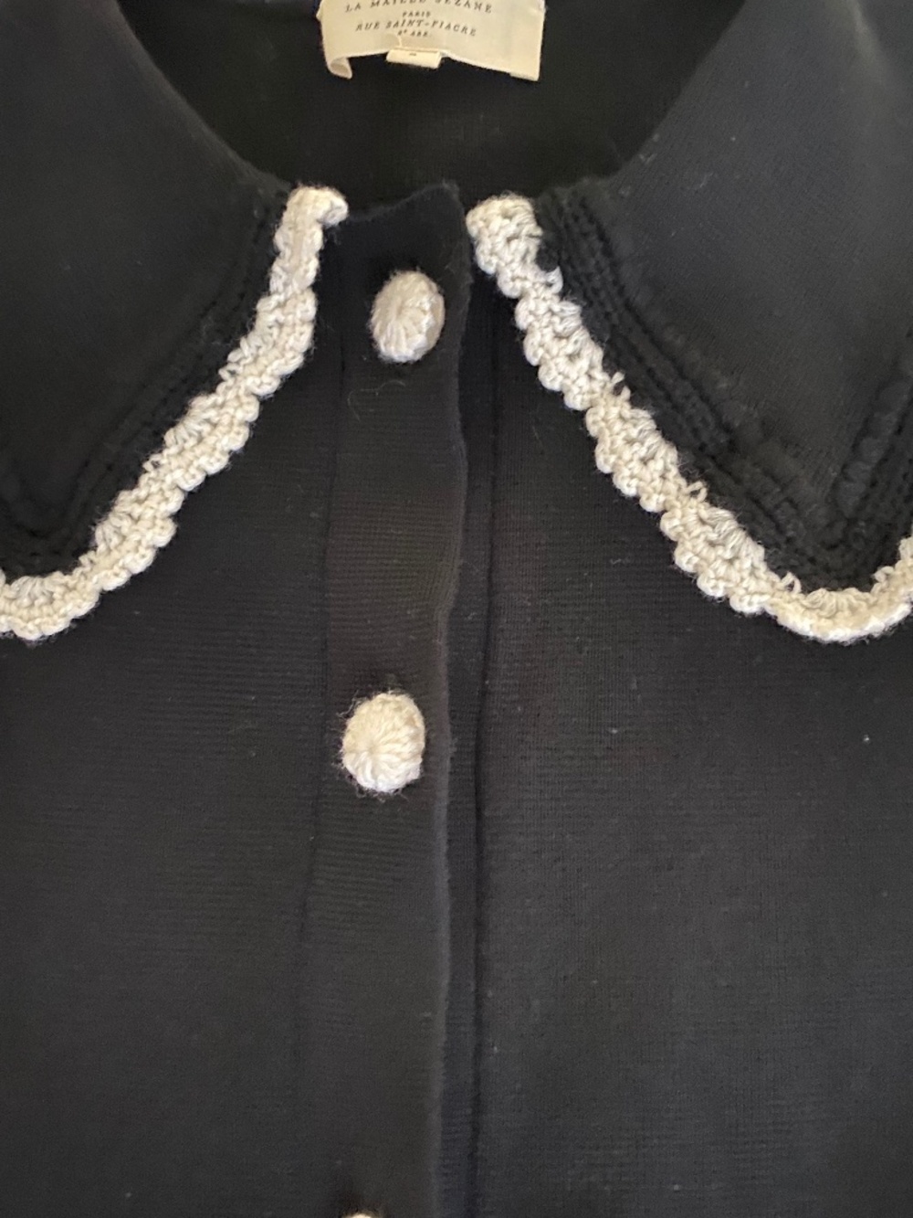 Sezane Black Cardigan with White Trim - Picture 3 of 8